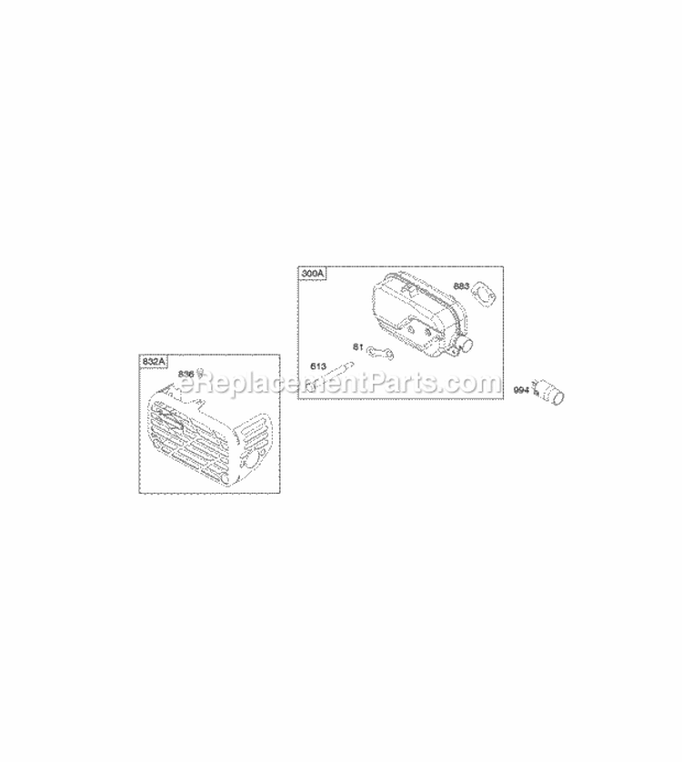 Exhaust System Diagram and Parts List for 112P02-0002-H1  Briggs and Stratton Engine